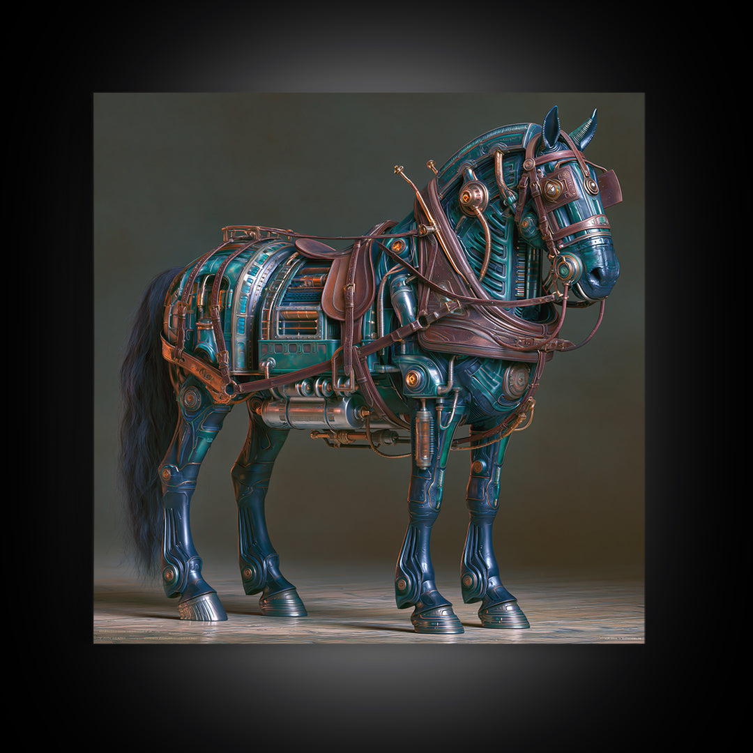 Steam Powered Horse Framed Canvas Print, Steampunk Art, Neutral Decor, Living Room Decor, Fine Art, Mechanic, Home Decor, STE-1x1-63