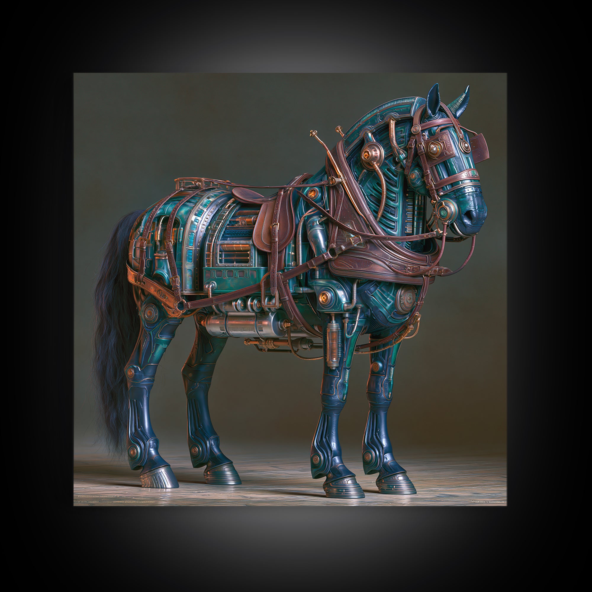 Steam Powered Horse Framed Canvas Print, Steampunk Art, Neutral Decor, Living Room Decor, Fine Art, Mechanic, Home Decor, STE-1x1-63