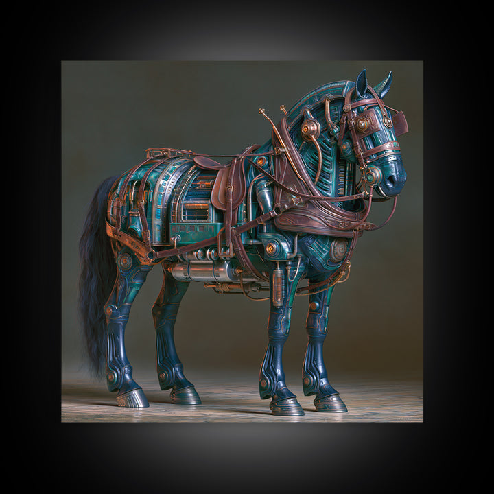 Steam Powered Horse Framed Canvas Print, Steampunk Art, Neutral Decor, Living Room Decor, Fine Art, Mechanic, Home Decor, STE-1x1-63