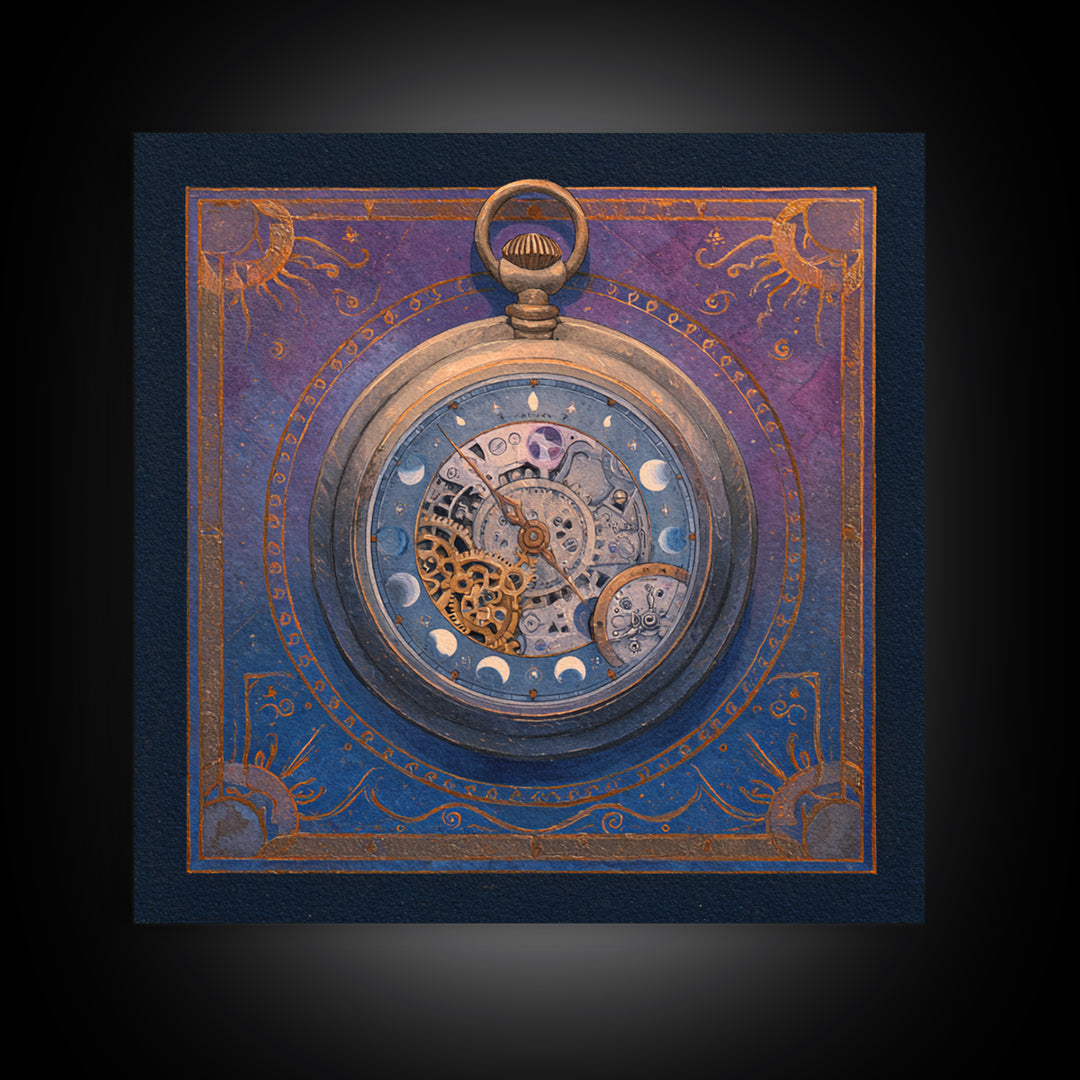 Gear Filled Pocket Watch Framed Canvas Print, Steampunk Art, Steampunk, Living Room Decor, Mechanic, Wall Art Living Room, STE-1x1-8