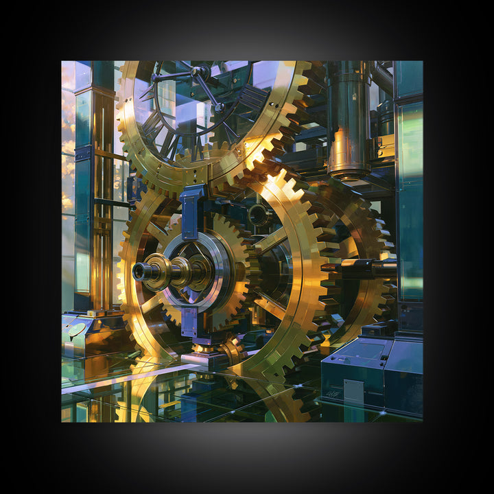 Clock Tower Gears Canvas Print, Steampunk Art, Minimalist Decor, Living Room Decor, Fine Art, Mechanic, Abstract Art, STE-1x1-85