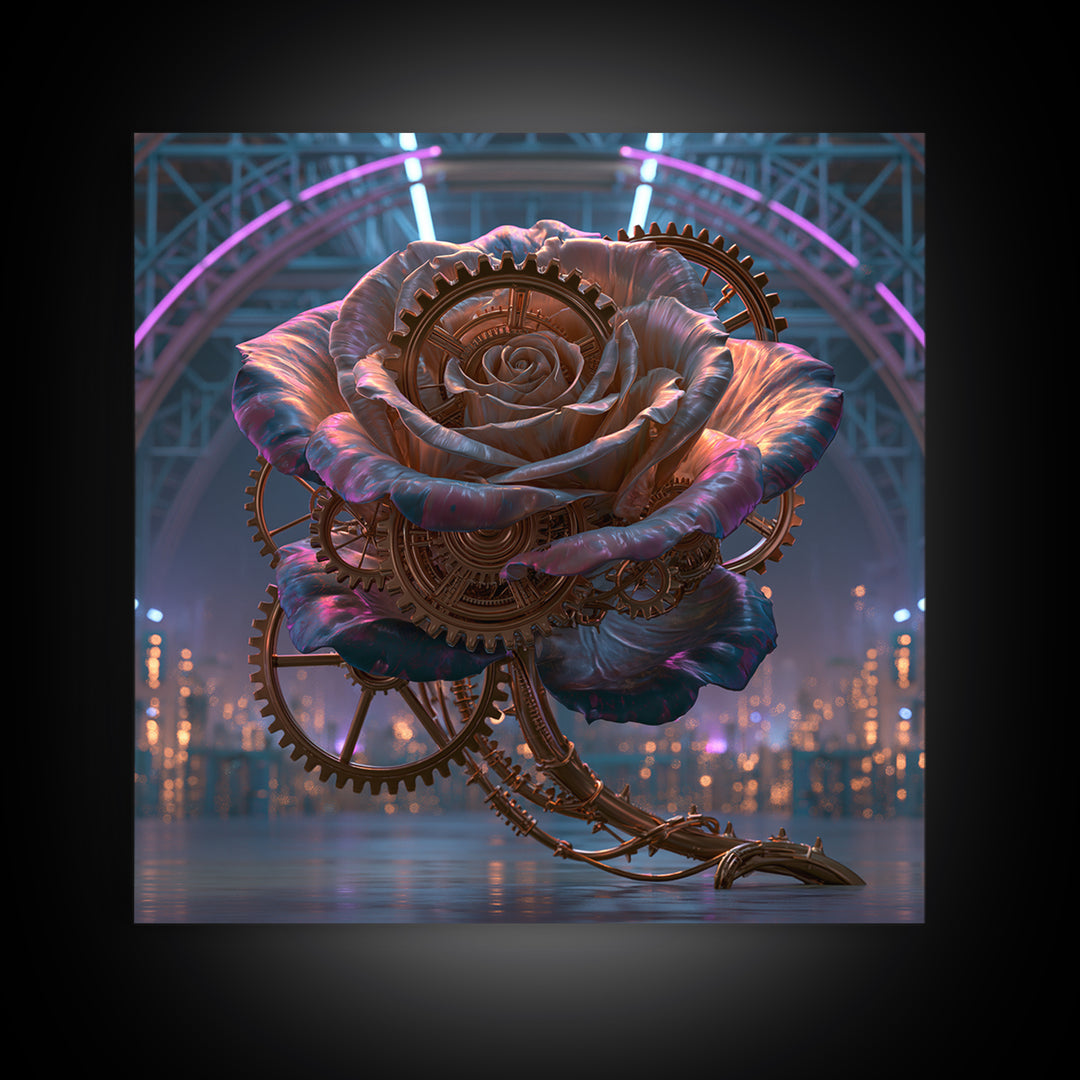 Mechanical Rose Made of Copper Gears Canvas Print, Steampunk Art, Wall Decor, Living Room Decor, Mechanic, Whimsical Decor, STE-1x1-99