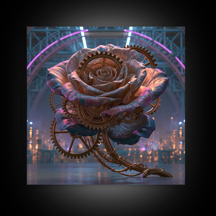 Mechanical Rose Made of Copper Gears Canvas Print, Steampunk Art, Wall Decor, Living Room Decor, Mechanic, Whimsical Decor, STE-1x1-99