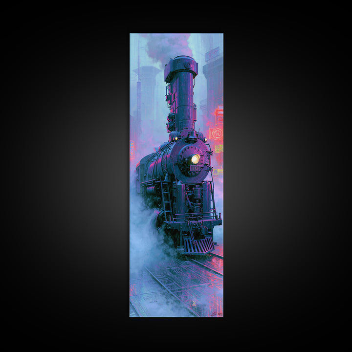 Steam Locomotive Racing Through Fog Canvas Print, Steampunk Art, Neutral Decor, Living Room Decor, Fine Art, Mechanic, STE-1x3-18