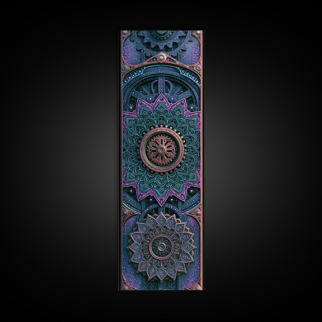 Cogwheel Mandala in Bronze and Teal Canvas Print, Steampunk Art, Halloween Decor, Living Room Decor, Fine Art, Mechanic, STE-1x3-28
