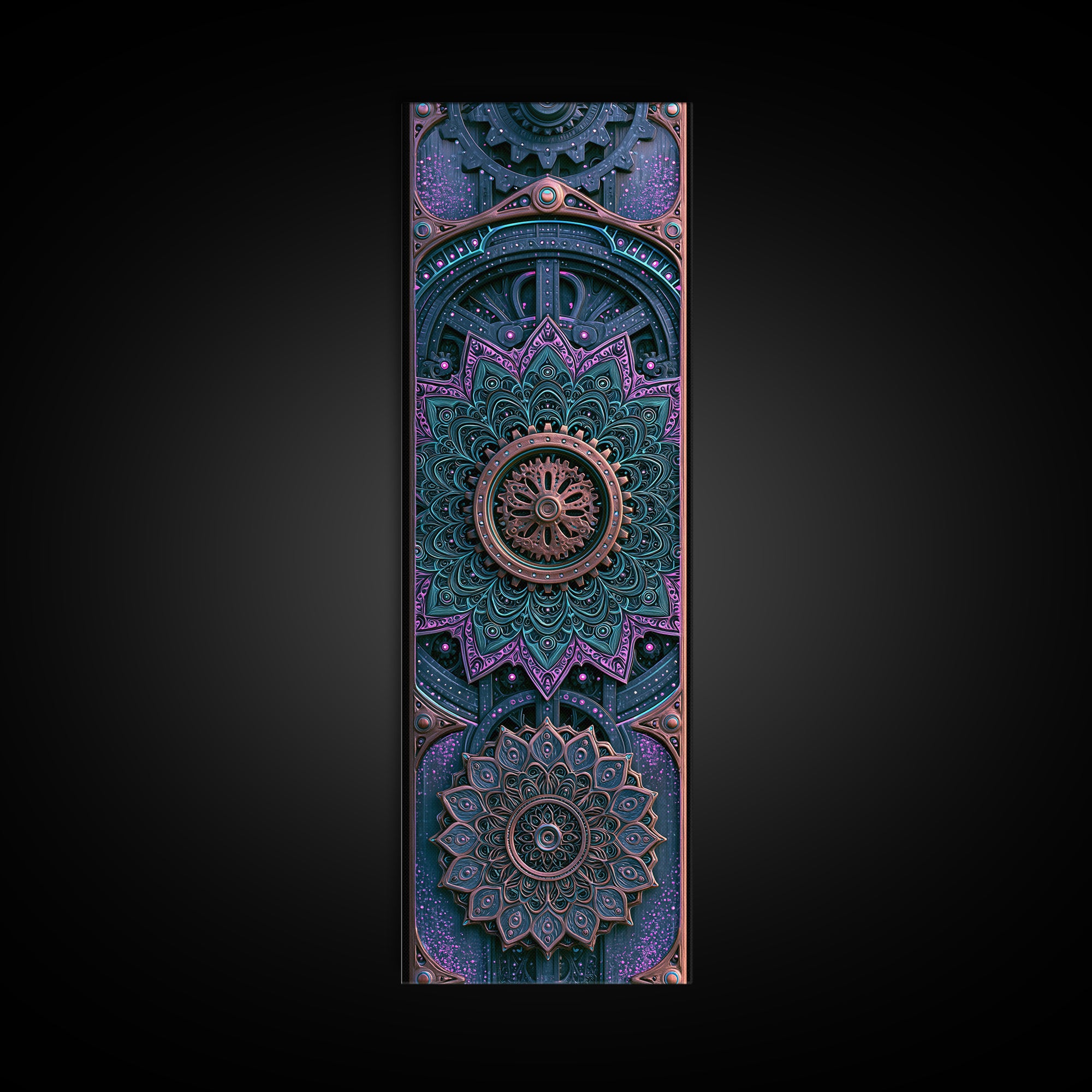 Cogwheel Mandala in Bronze and Teal Canvas Print, Steampunk Art, Halloween Decor, Living Room Decor, Fine Art, Mechanic, STE-1x3-28