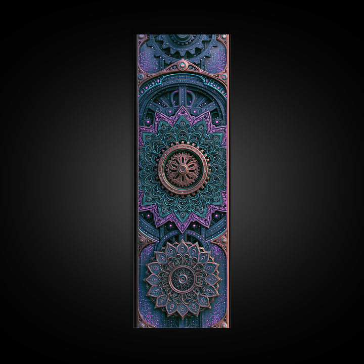 Cogwheel Mandala in Bronze and Teal Canvas Print, Steampunk Art, Halloween Decor, Living Room Decor, Fine Art, Mechanic, STE-1x3-28