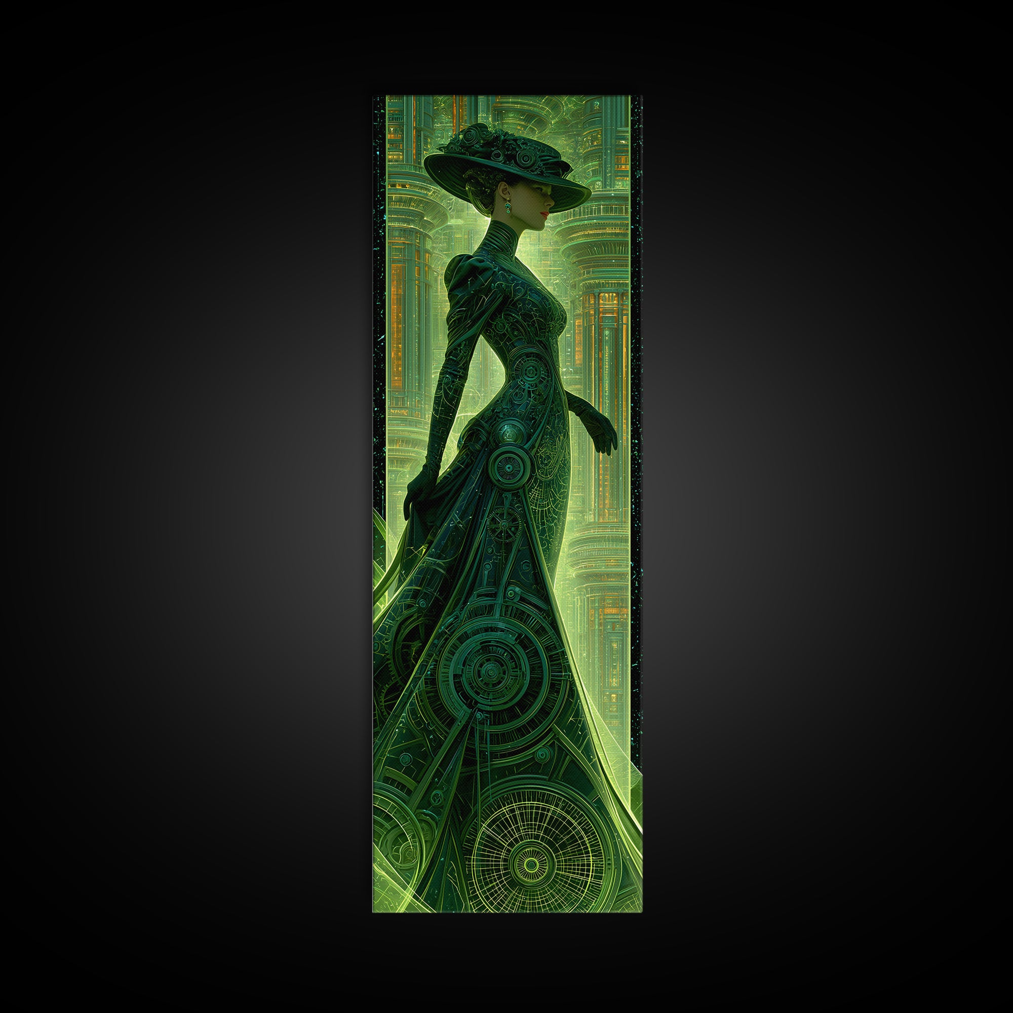 Victorian Lady with Clockwork Dress Details Framed Canvas Print, Steampunk Art, Textured Painting, Living Room Decor, Mechanic, STE-1x3-29