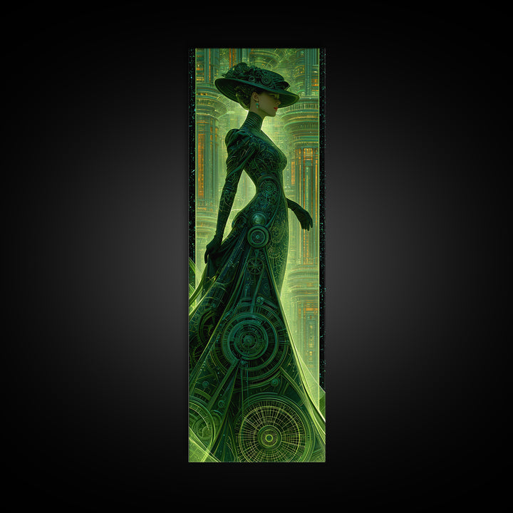 Victorian Lady with Clockwork Dress Details Framed Canvas Print, Steampunk Art, Textured Painting, Living Room Decor, Mechanic, STE-1x3-29