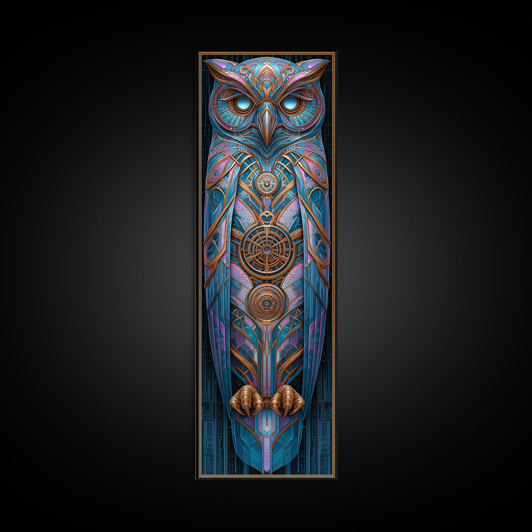 Brass Clockwork Owl Canvas Print, Steampunk Art, Minimalist Decor, Living Room Decor, Fine Art, Mechanic, Abstract Art, STE-1x3-37