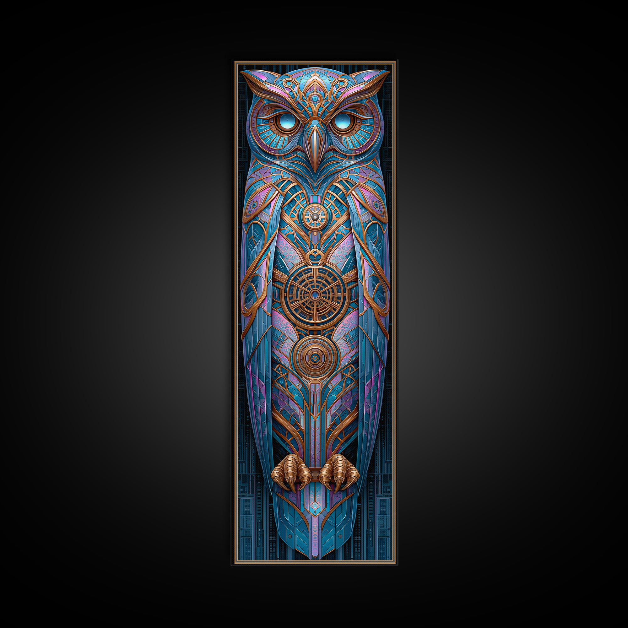 Brass Clockwork Owl Canvas Print, Steampunk Art, Minimalist Decor, Living Room Decor, Fine Art, Mechanic, Abstract Art, STE-1x3-37