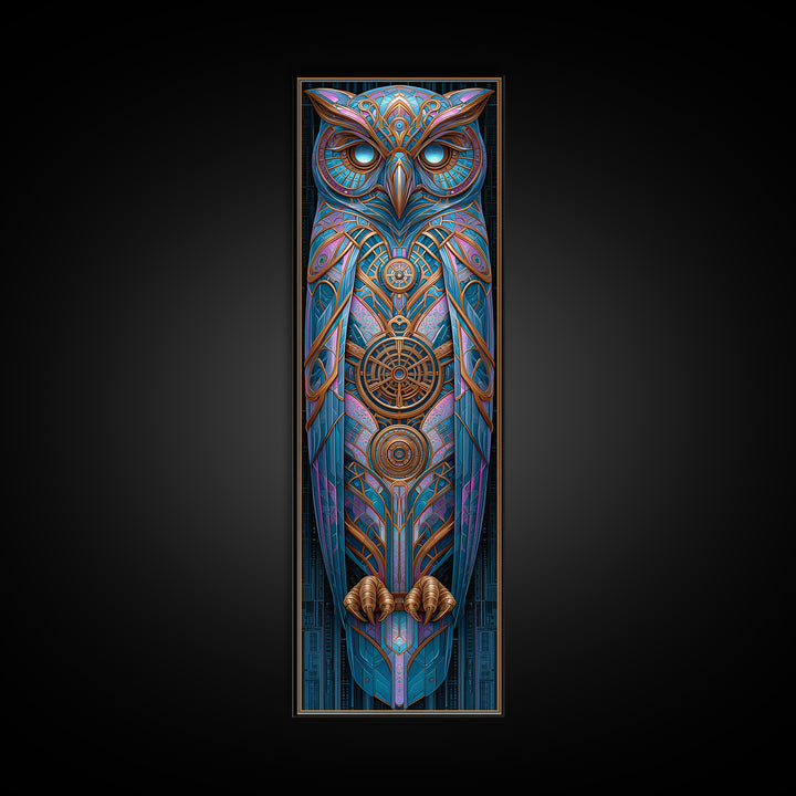 Brass Clockwork Owl Canvas Print, Steampunk Art, Minimalist Decor, Living Room Decor, Fine Art, Mechanic, Abstract Art, STE-1x3-37