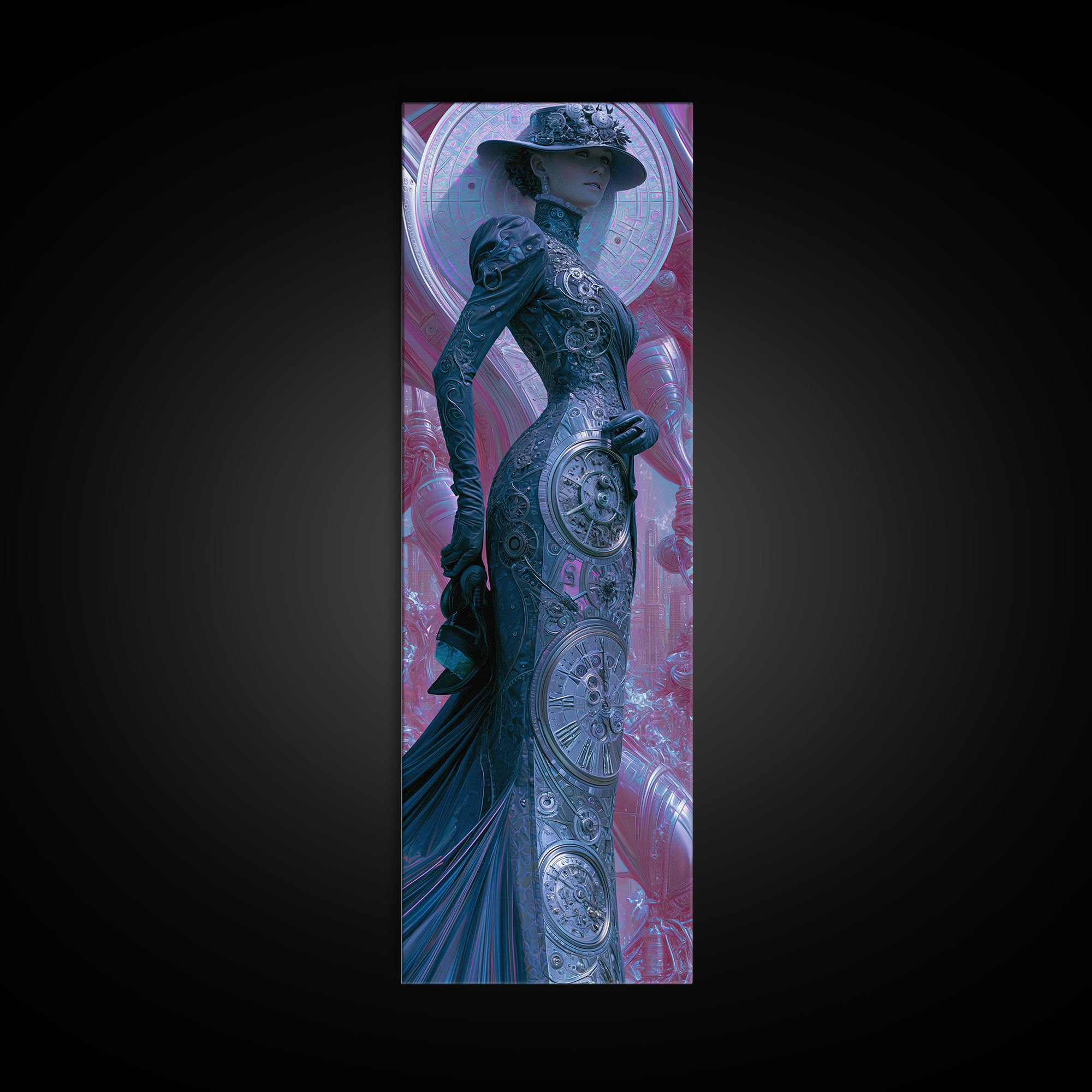 Victorian Lady with Clockwork Dress Details Canvas Print, Steampunk Art, Fine Art Print, Living Room Decor, Fine Art, Mechanic, STE-1x3-5
