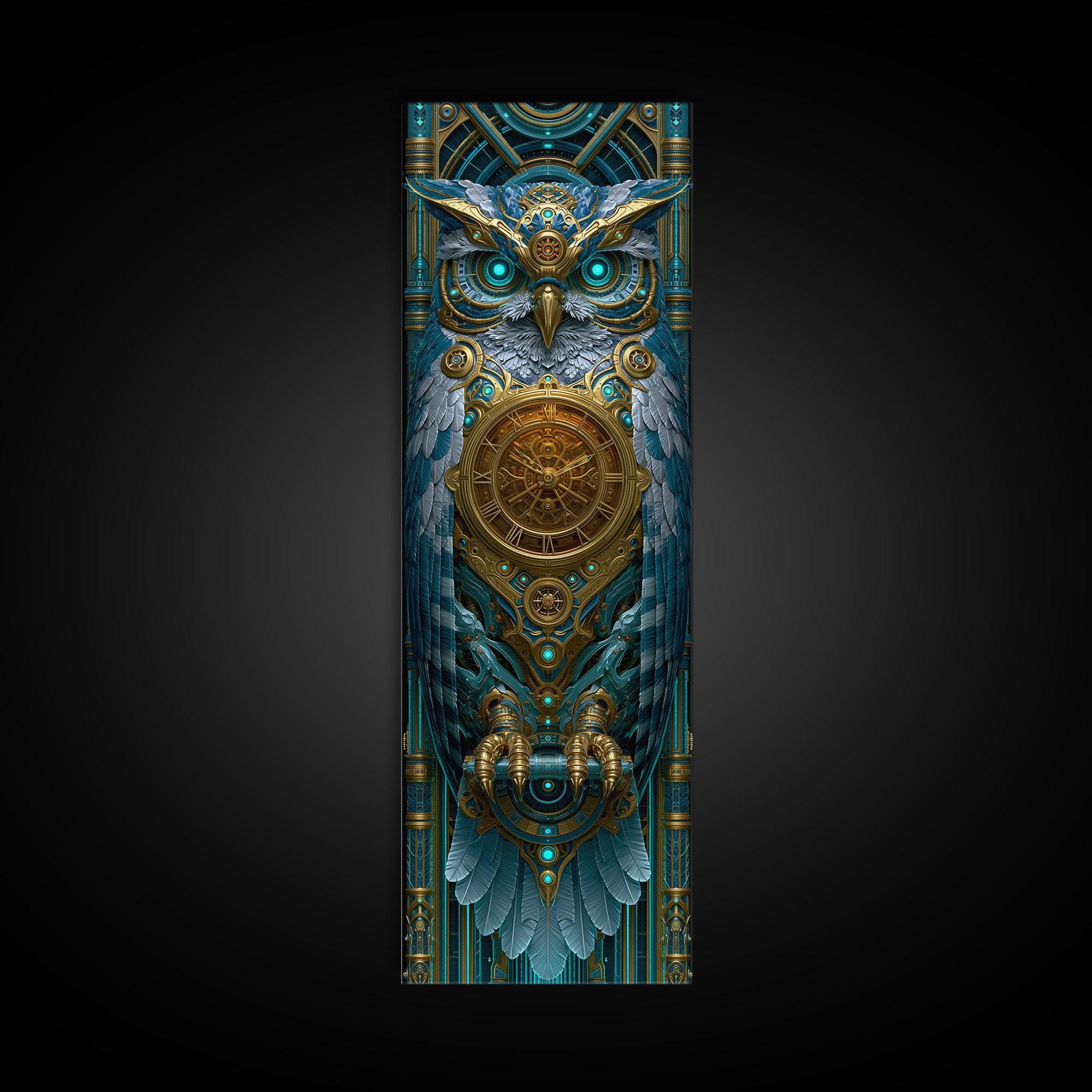Brass Clockwork Owl Framed Canvas Print, Steampunk Art, Halloween Decor, Living Room Decor, Fine Art, Mechanic, Boho Wall Art, STE-1x3-61