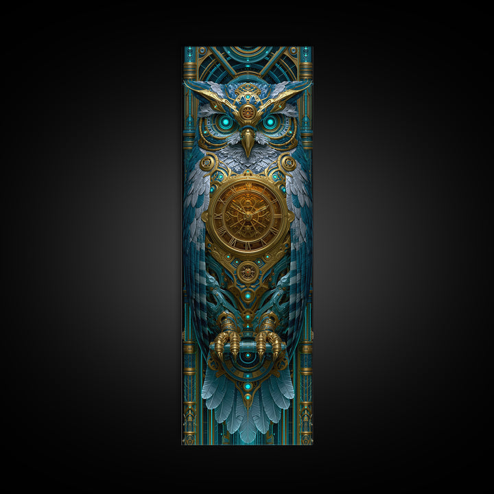 Brass Clockwork Owl Framed Canvas Print, Steampunk Art, Halloween Decor, Living Room Decor, Fine Art, Mechanic, Boho Wall Art, STE-1x3-61