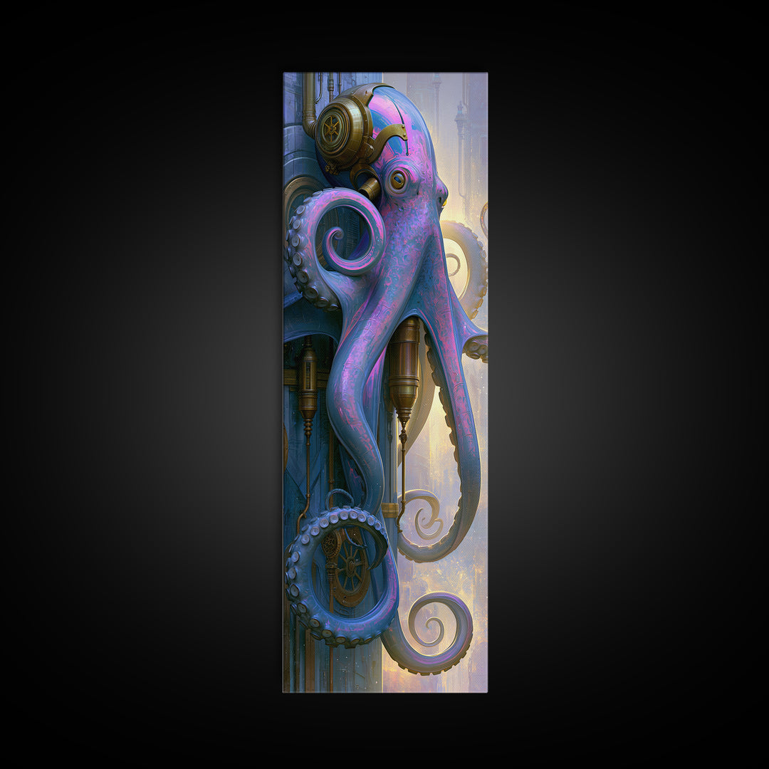 Steampunk Octopus with Brass Tentacles Canvas Print, Steampunk Art, Art Print, Living Room Decor, Fine Art, Mechanic, STE-1x3-65