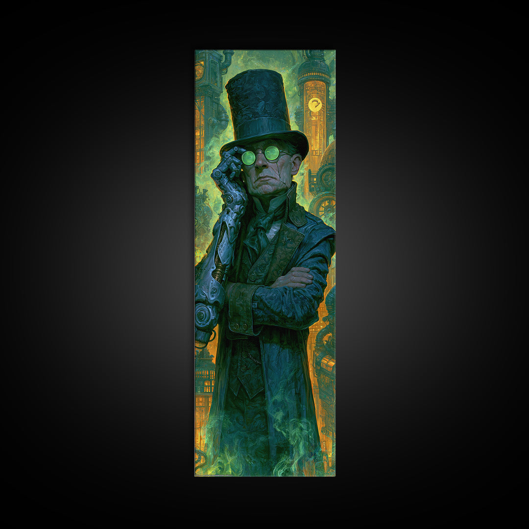Victorian Inventor Portrait Canvas Print, Steampunk Art, Abstract Art Print, Living Room Decor, Fine Art, Mechanic, STE-1x3-67