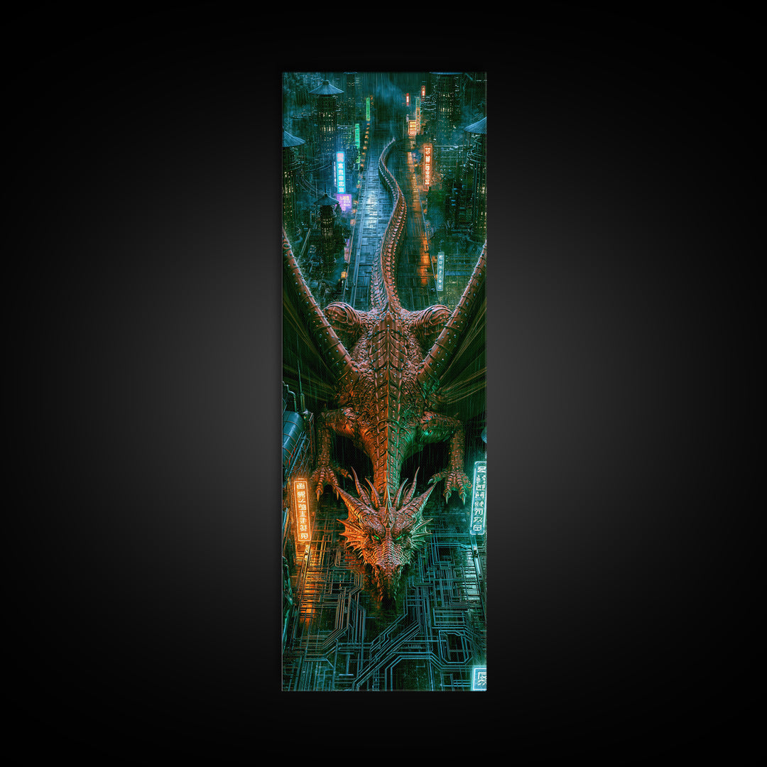 Copper Dragon with Riveted Wings Framed Canvas Print, Steampunk Art, Modern Decor, Living Room Decor, Fine Art, Mechanic, STE-1x3-70