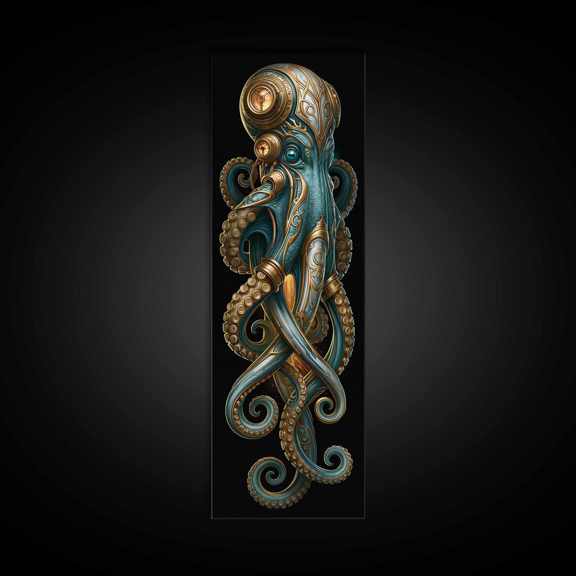 Steampunk Octopus with Brass Tentacles Canvas Print, Steampunk Art, Man Cave Decor, Living Room Decor, Fine Art, Mechanic, STE-1x3-89