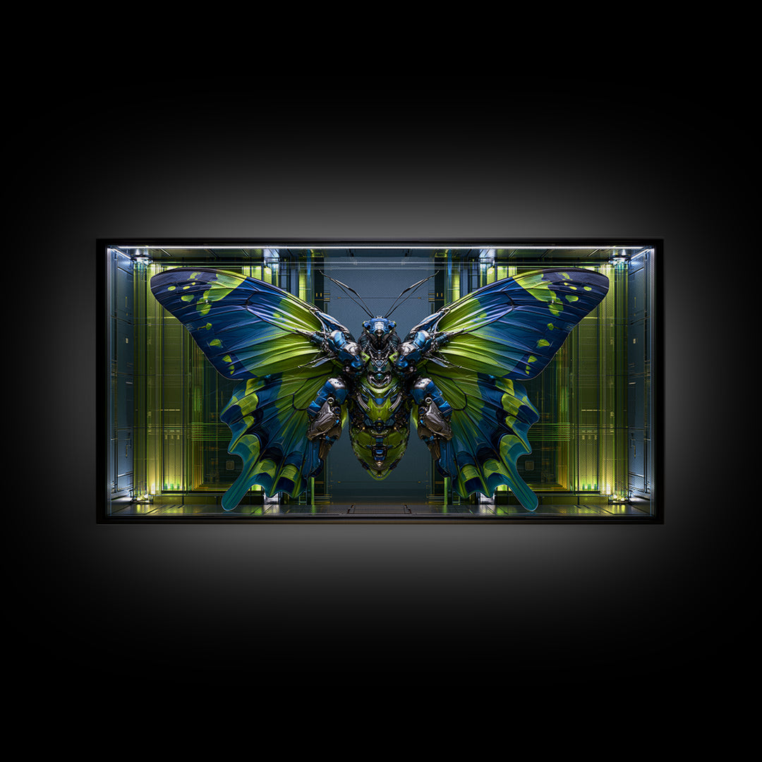 Mechanical Butterfly Specimen Framed Canvas Print, Steampunk Art, Contemporary Art, Living Room Decor, Fine Art, Mechanic, STE-2x1-10