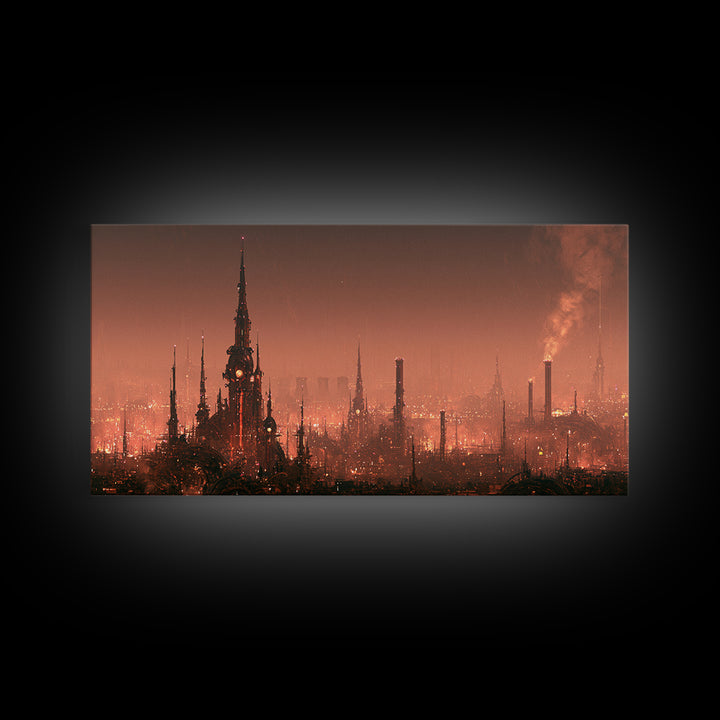 Steam Powered City Skyline Canvas Print, Steampunk Art, Digital Art, Living Room Decor, Abstract Art, Mechanic, Wall Art Print, STE-2x1-17