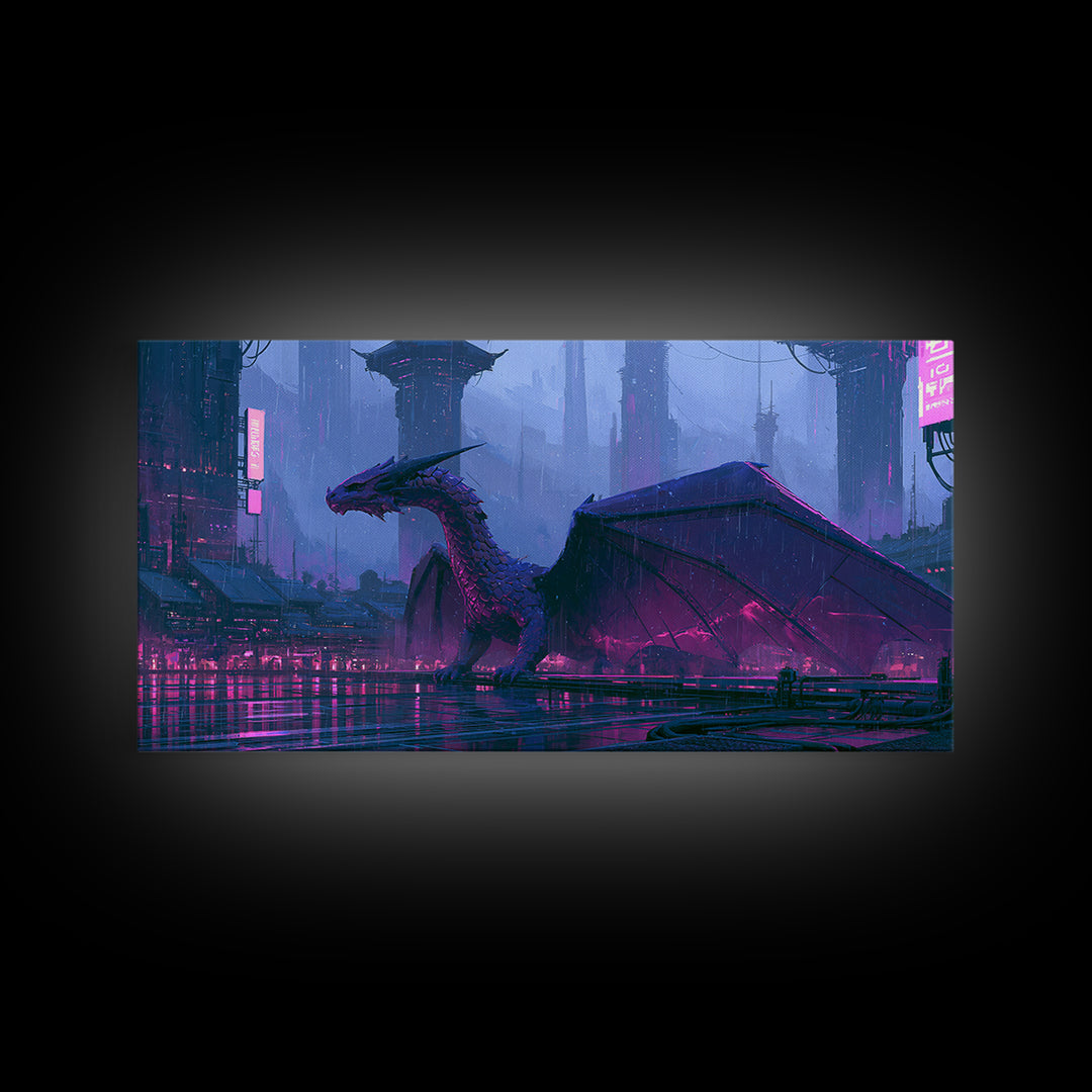 Copper Dragon with Riveted Wings Framed Canvas Print, Steampunk Art, Minimalist Decor, Living Room Decor, Fine Art, Mechanic, STE-2x1-30