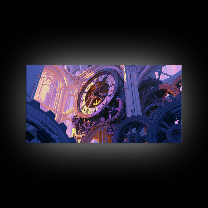 Clock Tower Gears Framed Canvas Print, Steampunk Art, Halloween Decor, Living Room Decor, Fine Art, Mechanic, Boho Wall Art, STE-2x1-33