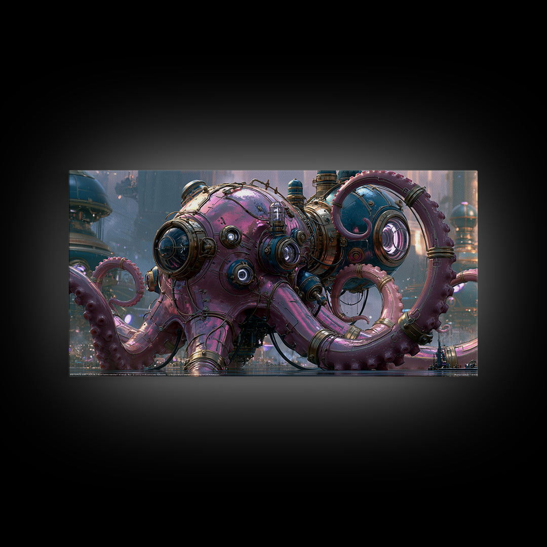 Steampunk Octopus with Brass Tentacles Canvas Print, Steampunk Art, Digital Print, Living Room Decor, Fine Art, Mechanic, STE-2x1-49