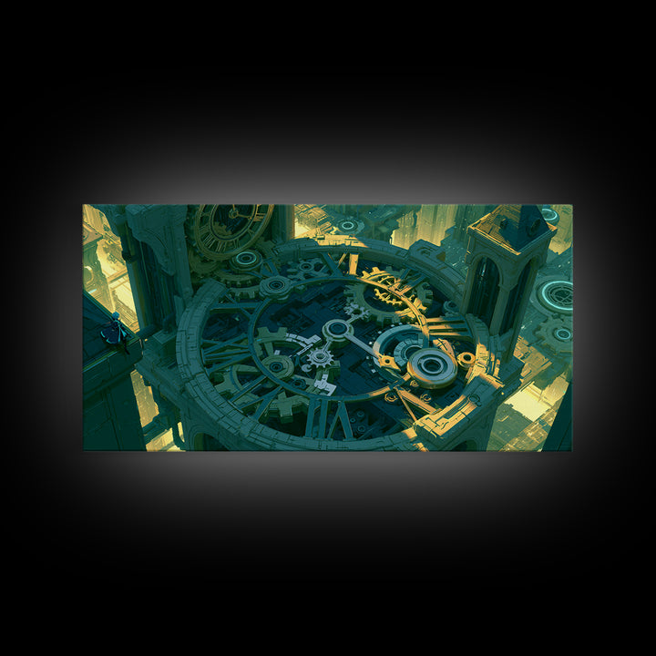 Clock Tower Gears Canvas Print, Steampunk Art, Art Nouveau, Living Room Decor, Mechanic, Modern Art, Digital Download Art, STE-2x1-57