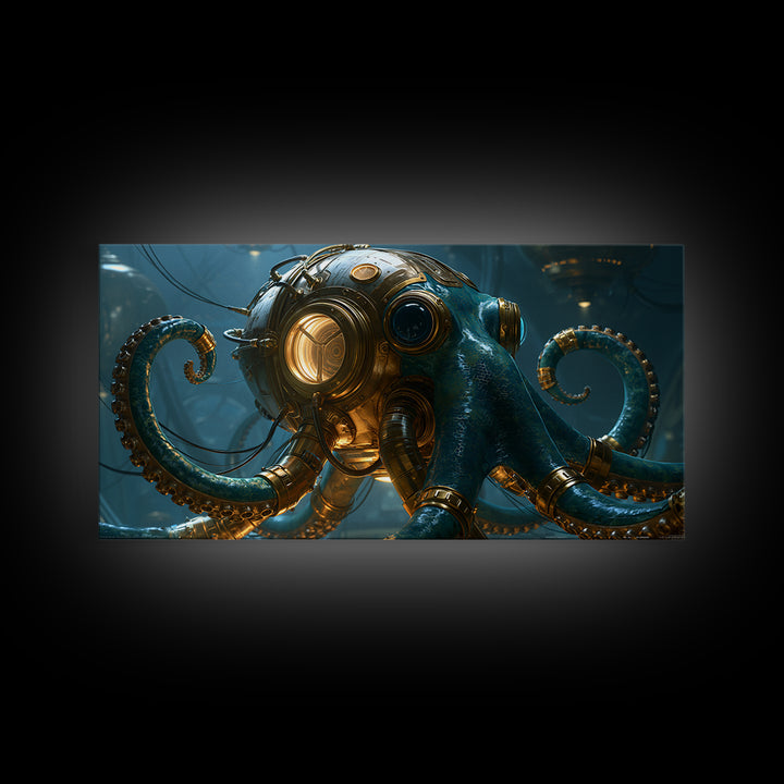 Steampunk Octopus with Brass Tentacles Canvas Print, Steampunk Art, Digital Print, Living Room Decor, Fine Art, Mechanic, STE-2x1-73