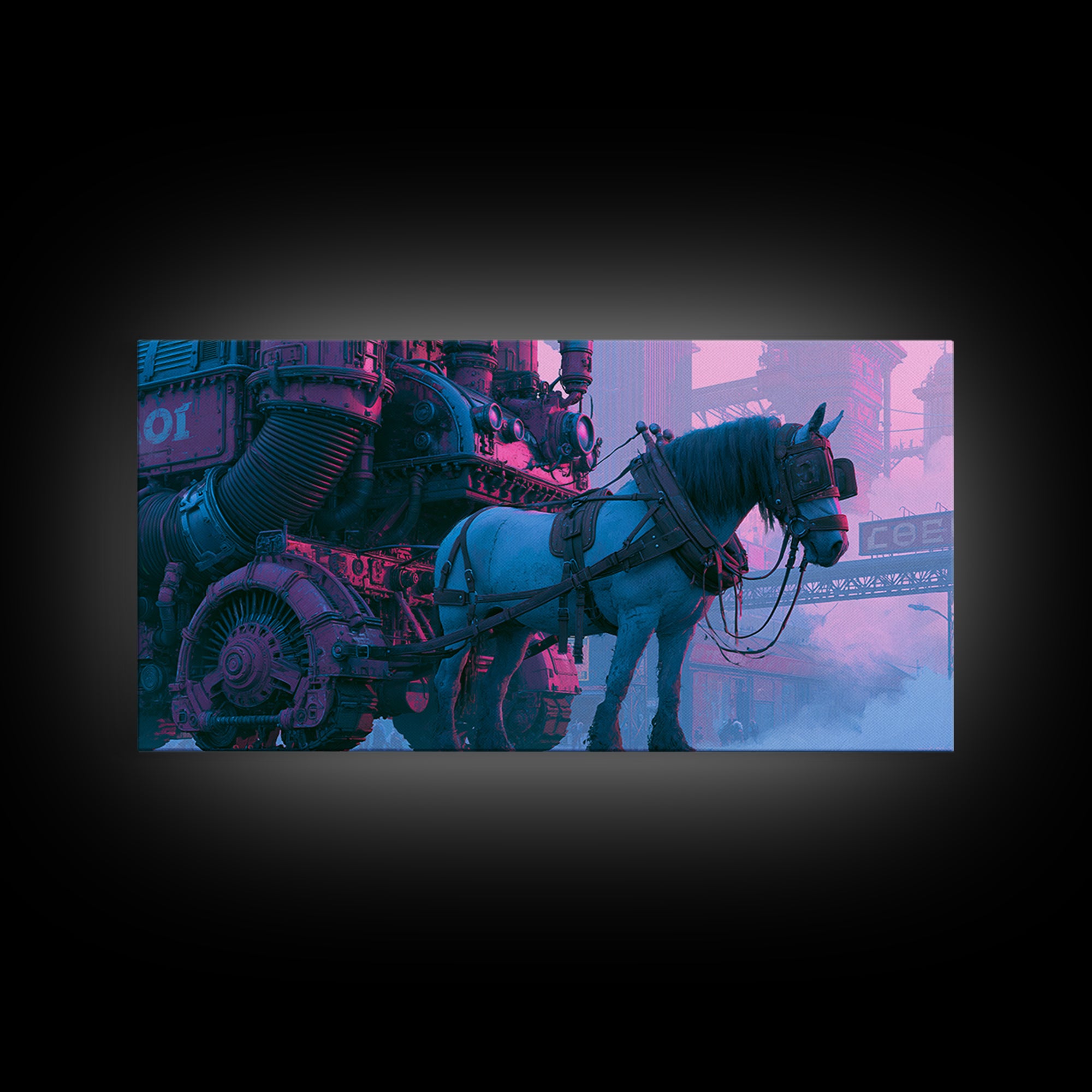 Steam Powered Horse Framed Canvas Print, Steampunk Art, Wall Decor, Living Room Decor, Fine Art, Mechanic, Whimsical Decor, STE-2x1-83