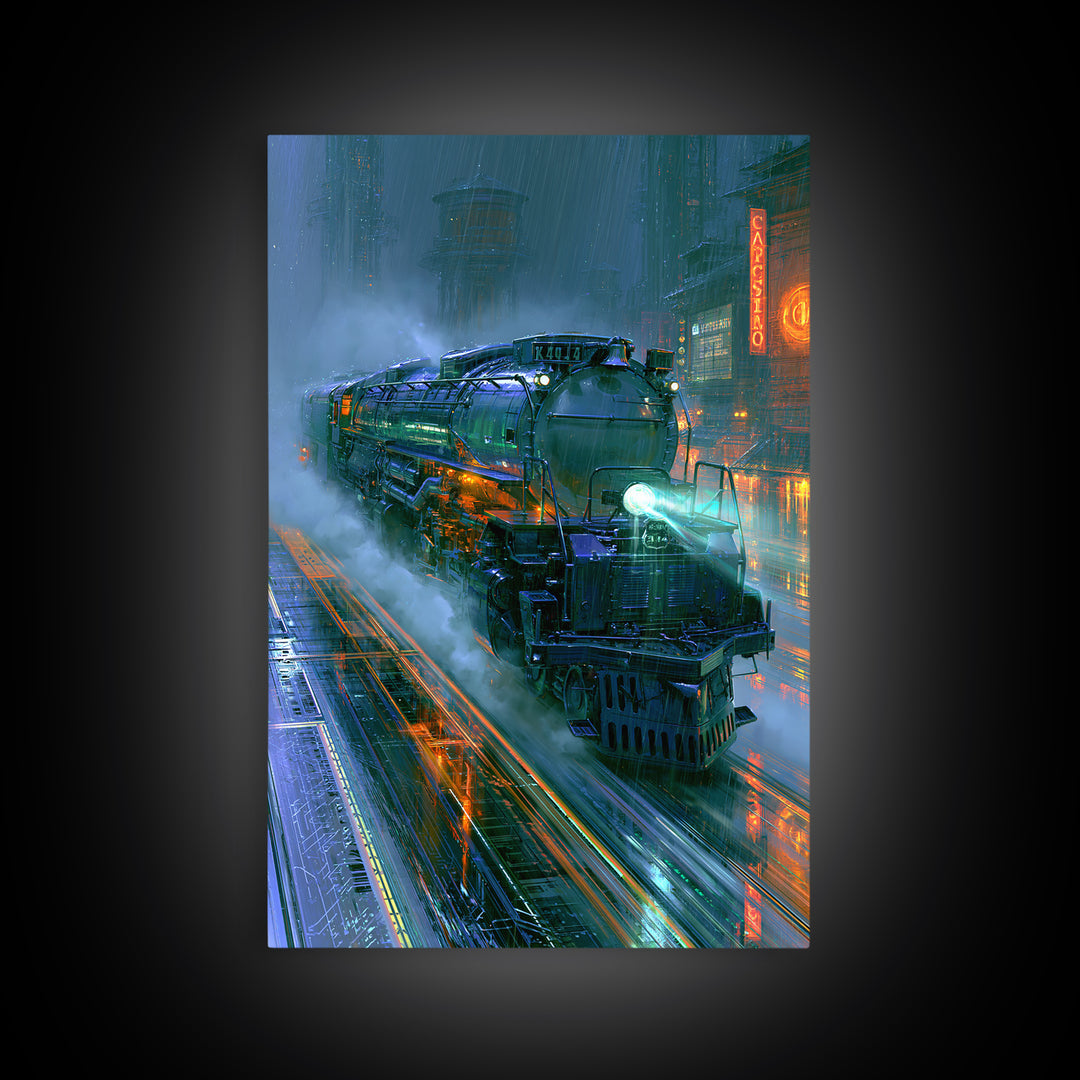 Steam Locomotive Racing Through Fog Canvas Print, Steampunk Art, Wall Art, Living Room Decor, Oil Painting, Mechanic, STE-2x3-14