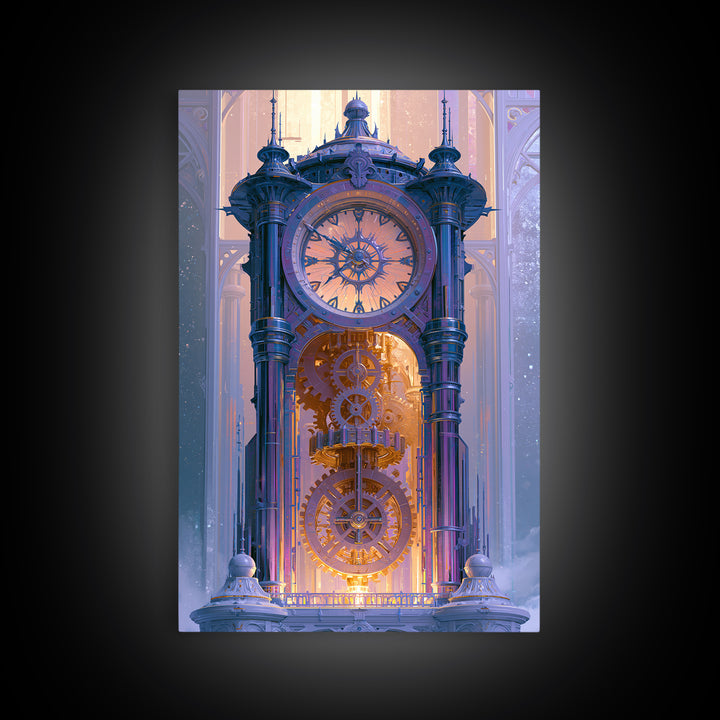 Clock Tower Gears Framed Canvas Print, Steampunk Art, Living Room Decor, Oil Painting, Mechanic, Whimsigoth Decor, STE-2x3-21