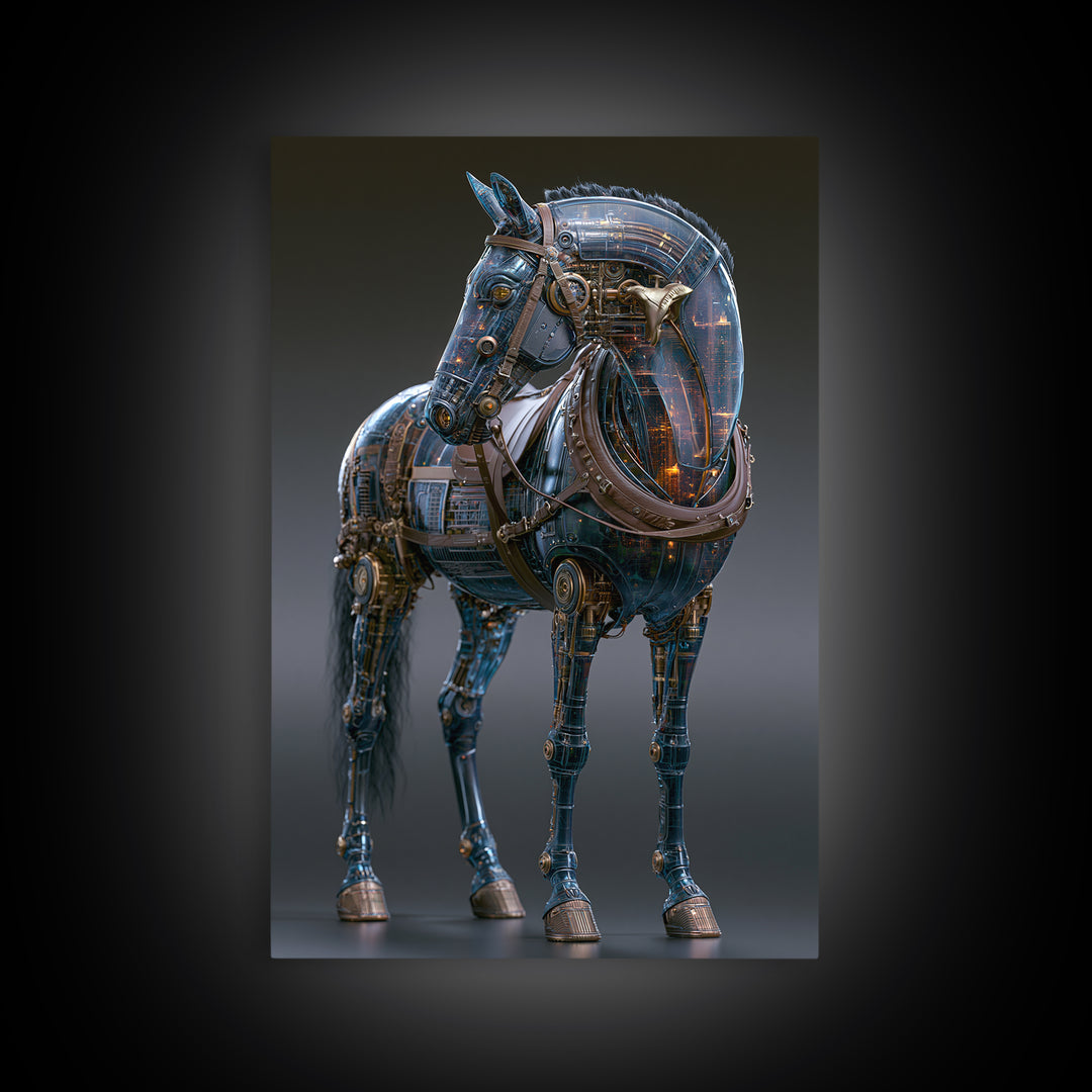 Steam Powered Horse Canvas Print, Steampunk Art, Digital Art, Living Room Decor, Mechanic, Wall Art Print, Whimsigoth Decor, STE-2x3-23