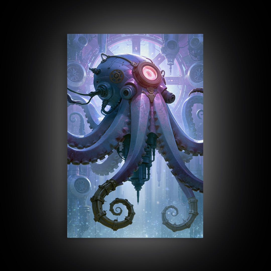 Steampunk Octopus with Brass Tentacles Framed Canvas Print, Steampunk Art, Abstract Art, Living Room Decor, Fine Art, Mechanic, STE-2x3-37