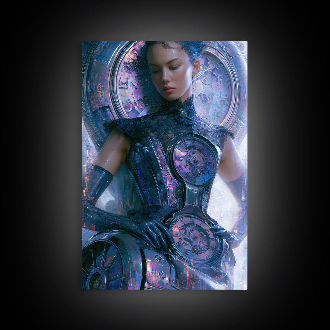 Victorian Lady with Clockwork Dress Details Canvas Print, Steampunk Art, Digital Print, Living Room Decor, Fine Art, Mechanic, STE-2x3-49
