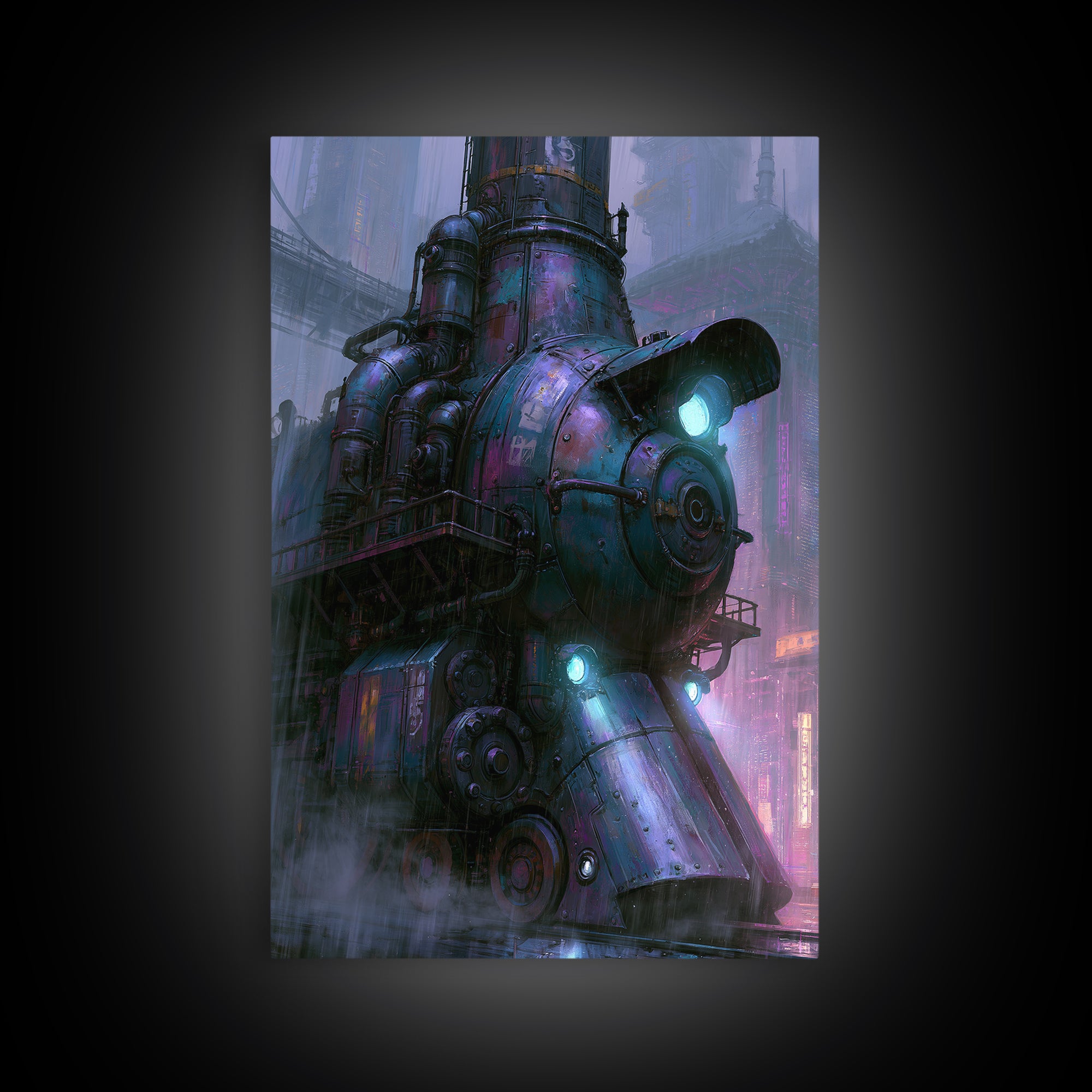 Steam Powered City Skyline Framed Canvas Print, Steampunk Art, Printable Art, Living Room Decor, Abstract Art, Mechanic, STE-2x3-53