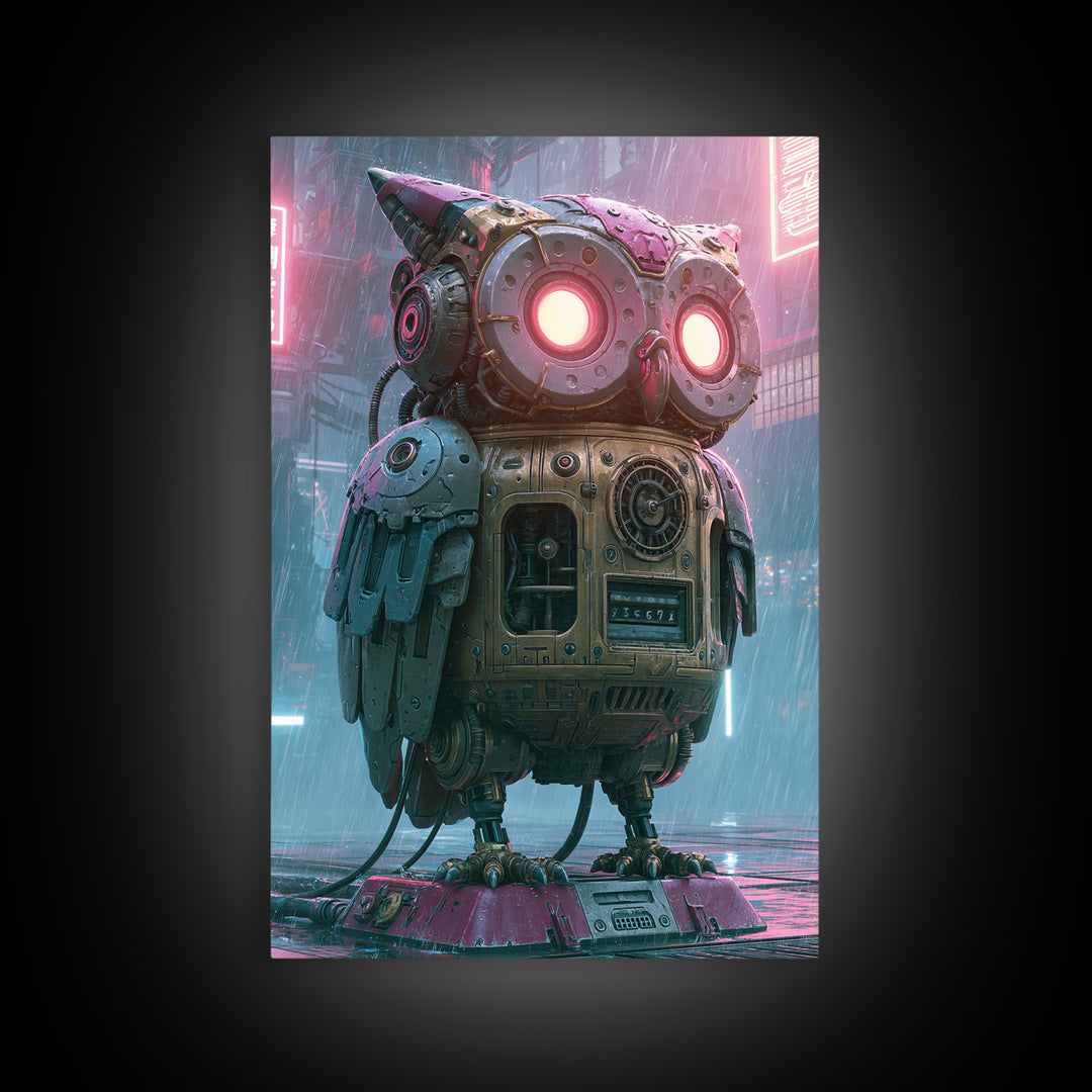 Brass Clockwork Owl Canvas Print, Steampunk Art, Cat Art, Living Room Decor, Oil Painting, Mechanic, Fine Art Print, STE-2x3-57