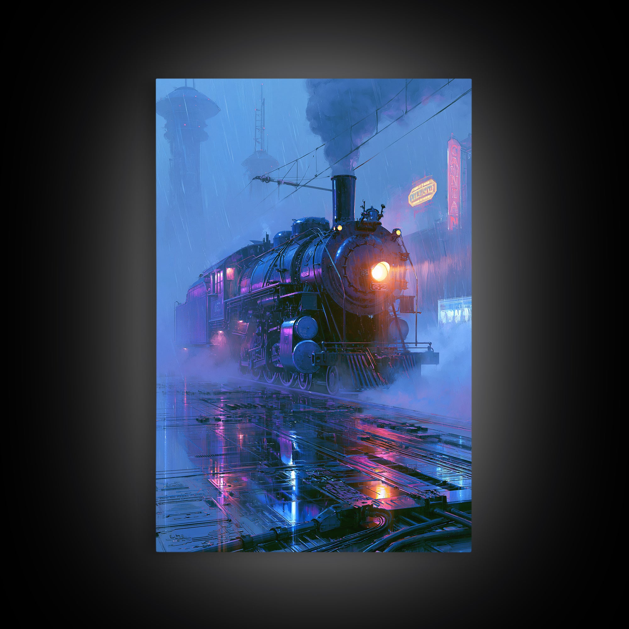 Steam Locomotive Racing Through Fog Canvas Print, Steampunk Art, Canvas Art, Living Room Decor, Abstract Art, Mechanic, STE-2x3-62