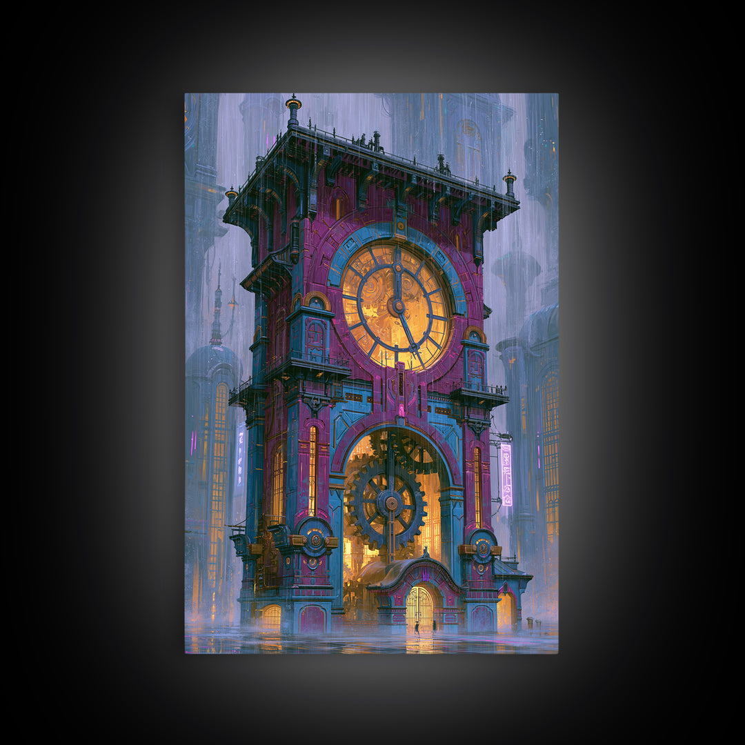 Clock Tower Gears Framed Canvas Print, Steampunk Art, Wall Art Print, Living Room Decor, Fine Art, Mechanic, Gallery Decor, STE-2x3-69