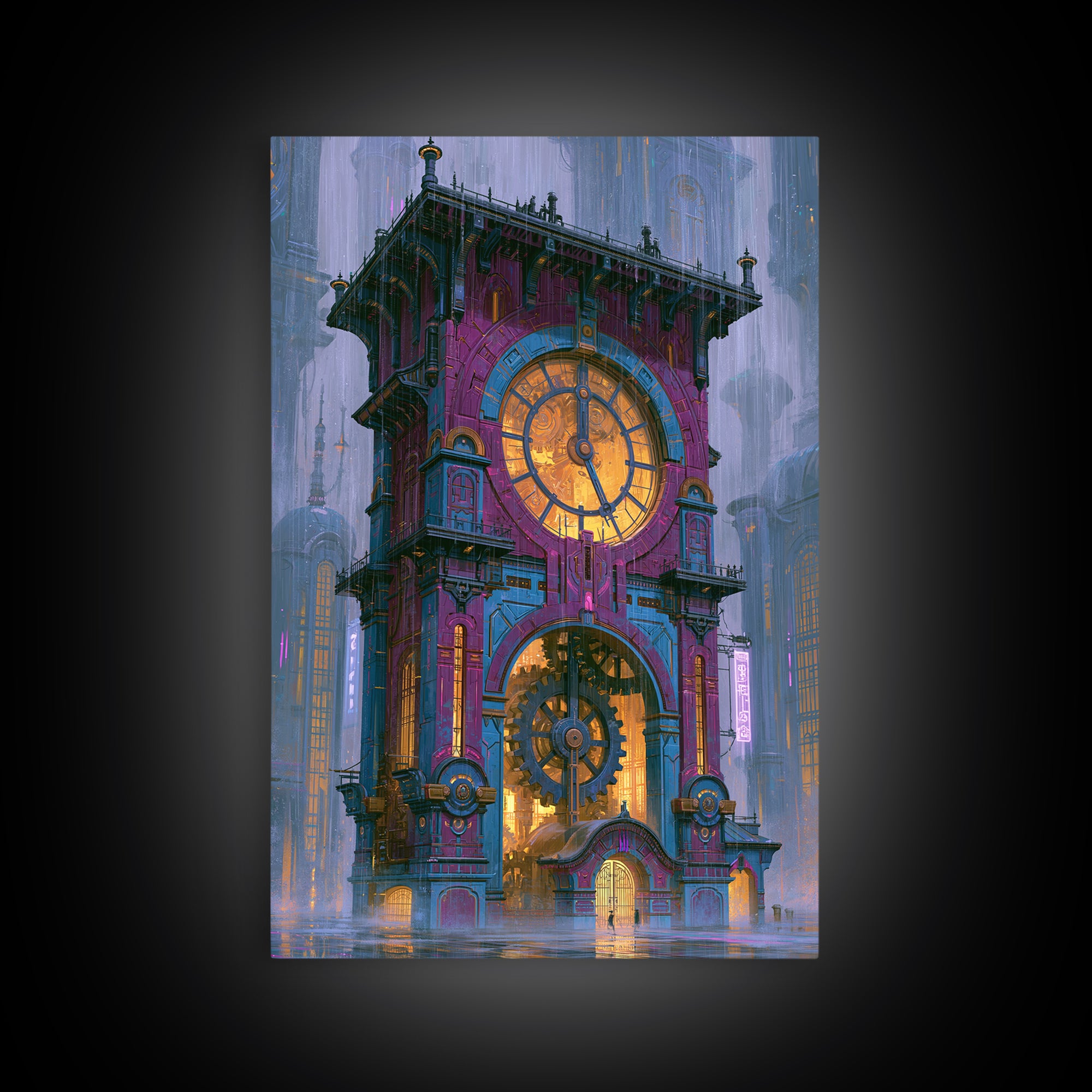 Clock Tower Gears Framed Canvas Print, Steampunk Art, Wall Art Print, Living Room Decor, Fine Art, Mechanic, Gallery Decor, STE-2x3-69