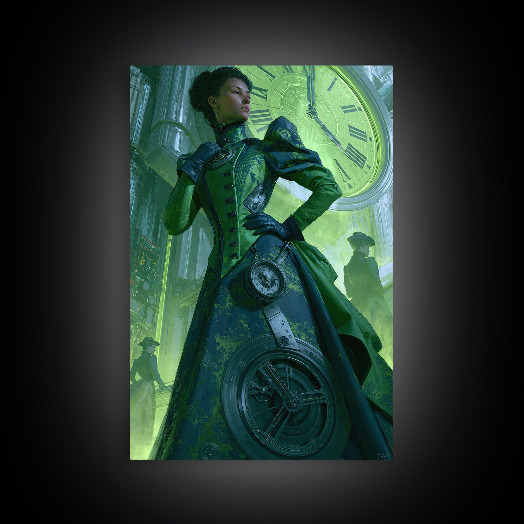 Victorian Lady with Clockwork Dress Details Framed Canvas Print, Steampunk Art, Whimsigoth Decor, Living Room Decor, Mechanic, STE-2x3-73