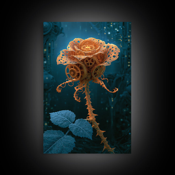 Mechanical Rose Made of Copper Gears Framed Canvas Print, Steampunk Art, Steampunk Lamp, Living Room Decor, Abstract Art, STE-2x3-83