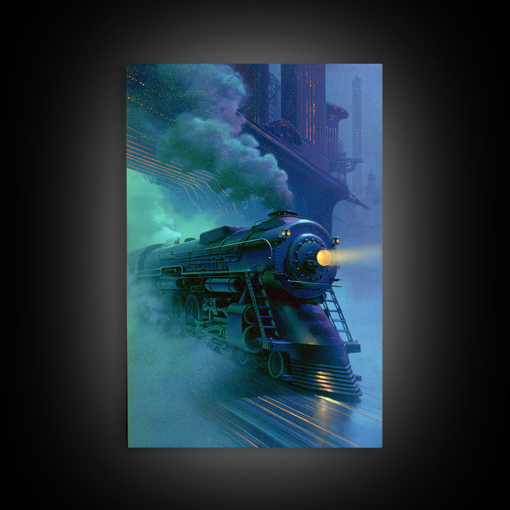 Steam Locomotive Racing Through Fog Canvas Print, Steampunk Art, Canvas Art, Living Room Decor, Abstract Art, Mechanic, STE-2x3-86
