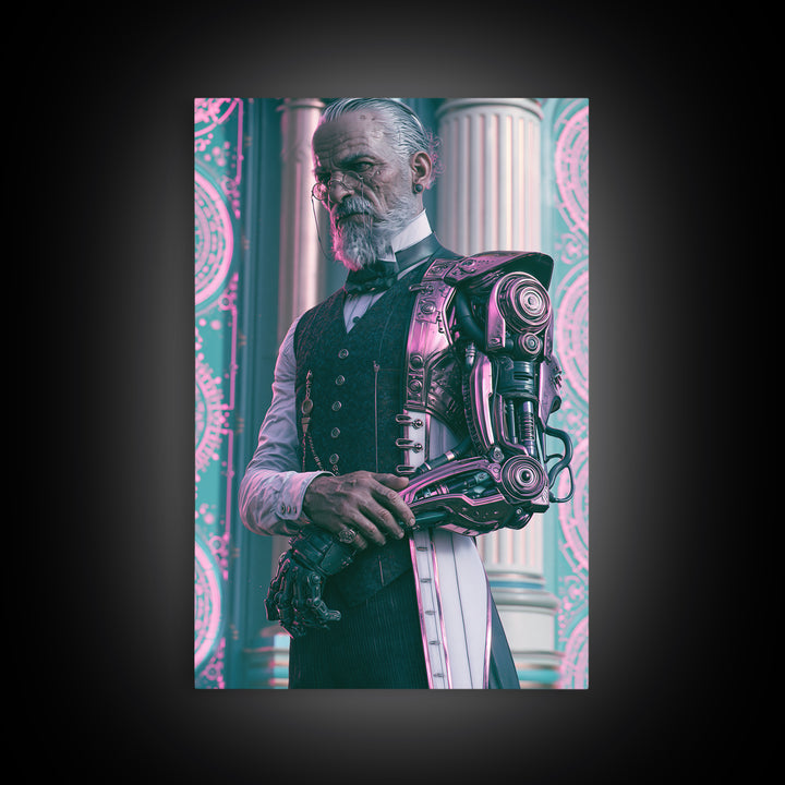 Victorian Inventor Portrait Framed Canvas Print, Steampunk Art, Steampunk Decor, Living Room Decor, Fine Art, Mechanic, STE-2x3-87