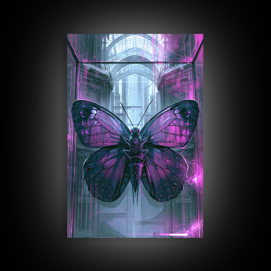 Mechanical Butterfly Specimen Framed Canvas Print, Steampunk Art, Digital Print, Living Room Decor, Fine Art, Mechanic, STE-2x3-94