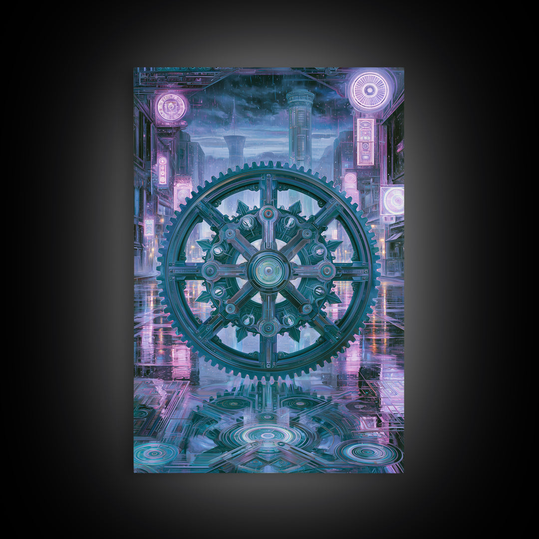 Cogwheel Mandala in Bronze and Teal Canvas Print, Steampunk Art, Wall Art Print, Living Room Decor, Fine Art, Mechanic, STE-2x3-96