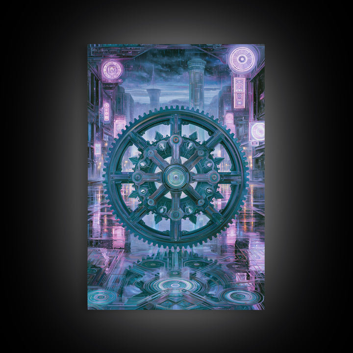Cogwheel Mandala in Bronze and Teal Canvas Print, Steampunk Art, Wall Art Print, Living Room Decor, Fine Art, Mechanic, STE-2x3-96