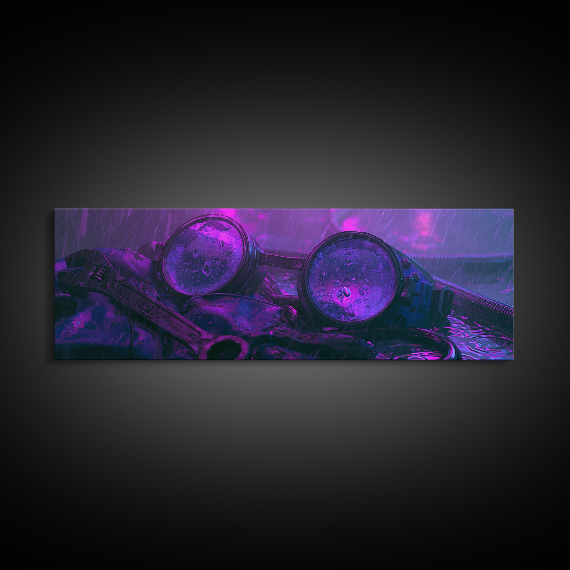 Goggles Gloves and Wrench Still Life Framed Canvas Print, Steampunk Art, Gallery Decor, Living Room Decor, Fine Art, Mechanic, STE-3x1-15