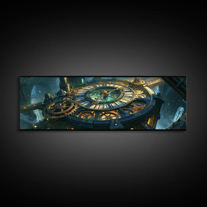 Clock Tower Gears Canvas Print, Steampunk Art, Cat Art, Living Room Decor, Oil Painting, Mechanic, Fine Art Print, STE-3x1-29